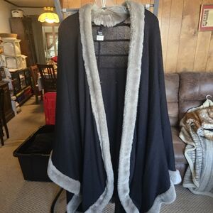 Black Cape with Faux Fur Trim